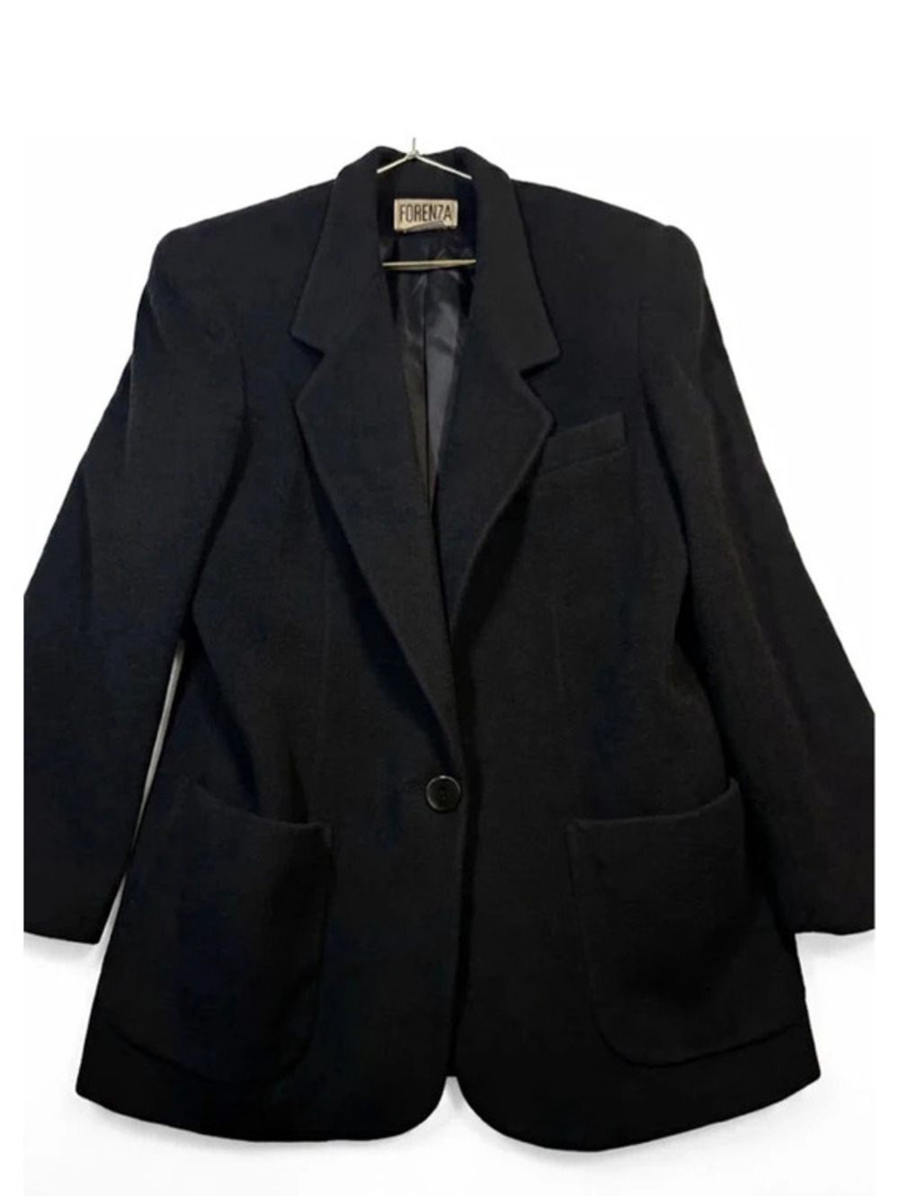 Vintage 80s Forenza Black Tailored Wool Blazer Coat Jacket Size 10